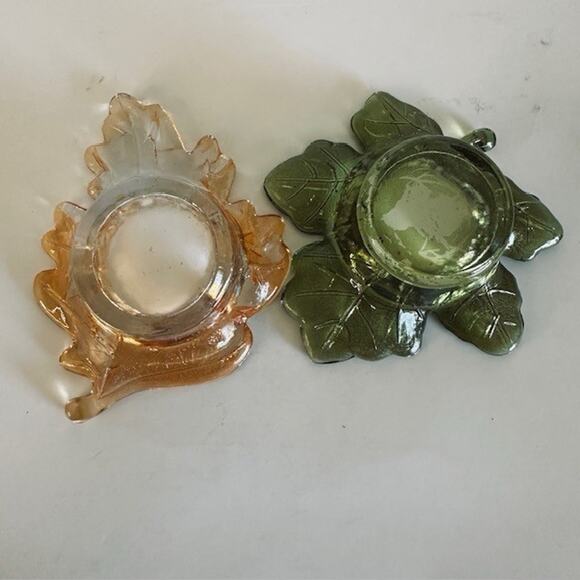 Vintage Maple Leaf Green & Orange Glass Votive Tea Light Candle Holder Set - Picture 5 of 12